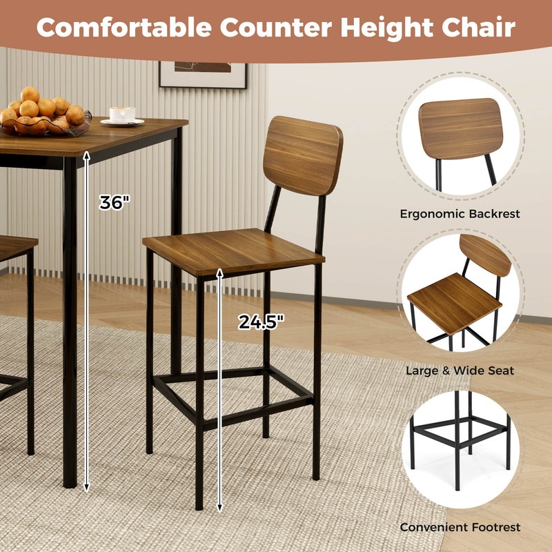 Costway 5PCS Dining Table Set W/ Counter Height Table & 4 Bar Stools W/ Footrest gallery