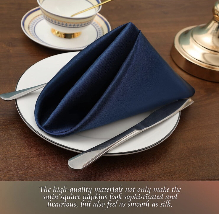 Cloth Dinner Table Silk Blue Napkin Linens - 20 Inches Square Shiny Satin Party gallery