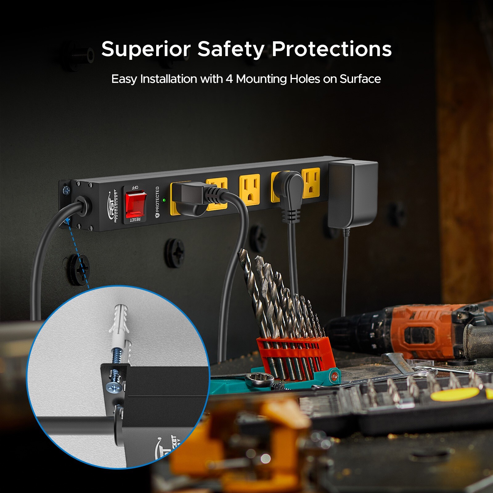 CRST 6 Outlet Surge Protector Power Strip 2100J with Switch, Metal Power Strip gallery