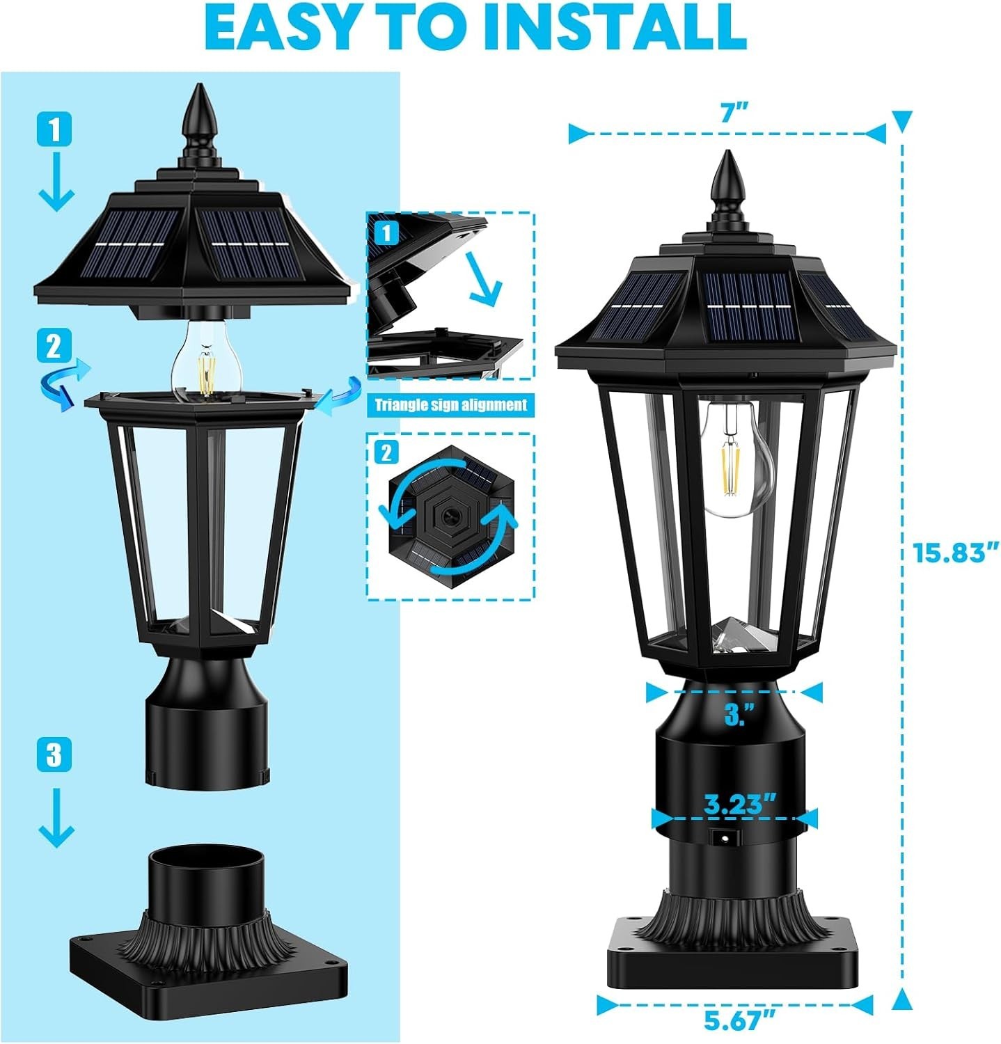 Solar Post Lights, Dusk to Dawn Solar Lamp Post Light with Pier Mount Base gallery