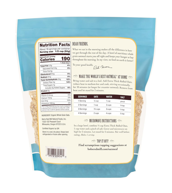Organic Extra Thick Rolled Oats, 32Oz (Pack of 4) - Non GMO, Whole Grain, Vegan, gallery