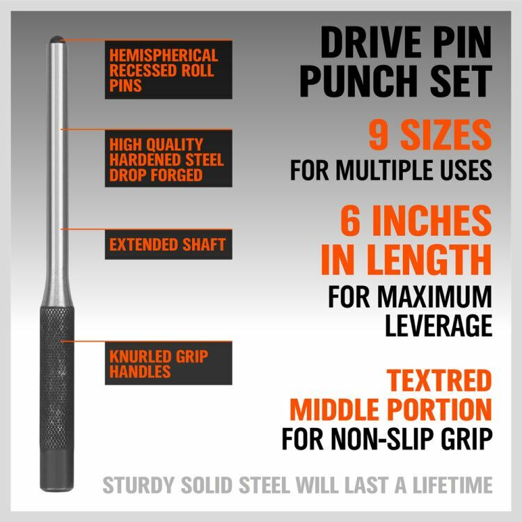 9Pcs Roll Pin Punch Set Gunsmithing Kit Removing Repair Tool with Holder Spring gallery