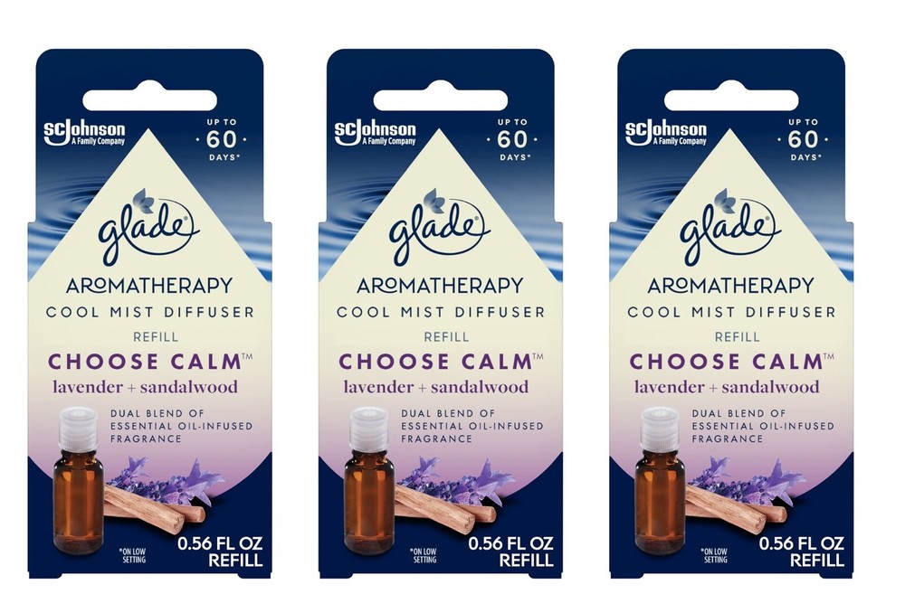 3 Pack Glade Cool Mist Diffuser Oil Refill Choose Calm Lavender+Sandalwood 0.56