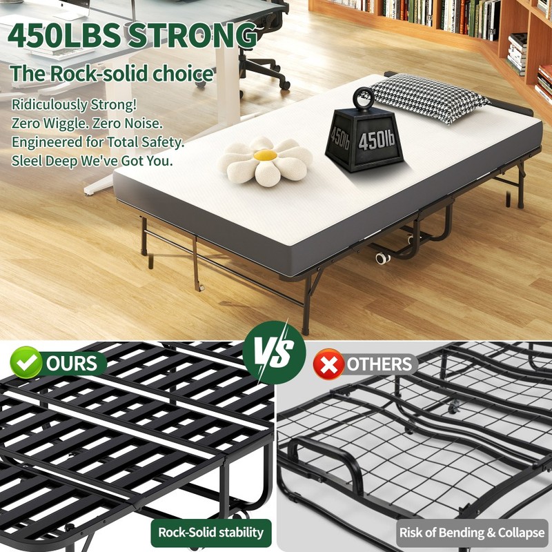 75"x46" Wide Folding Bed with Adjustable Headboard, Extra Long Rollaway Bed gallery