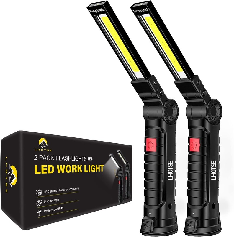 2-Pack 360° Rechargeable LED Work Lights with Magnetic Base & Hook for Mechanics gallery