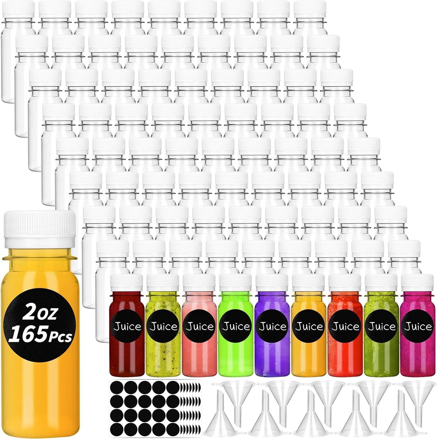 UZLU 165 Pcs 2 oz Small Plastic Juice Bottles with White Caps 2 oz, gallery