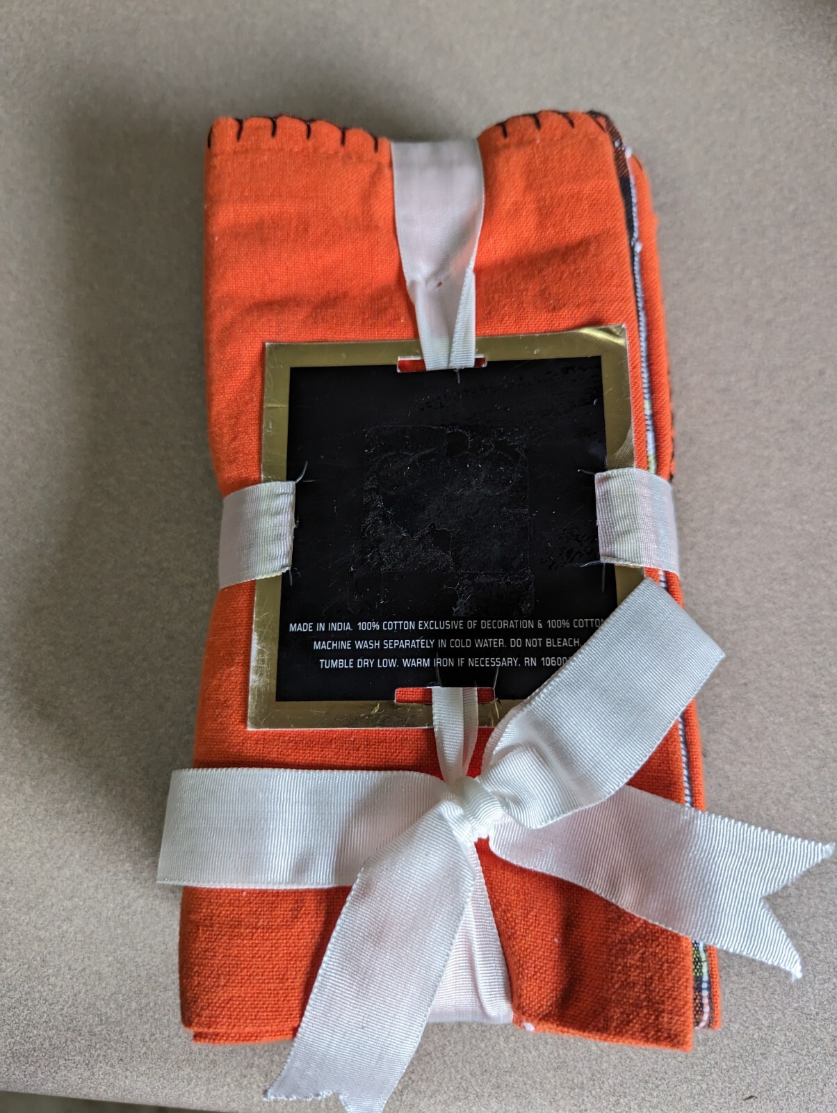 MAX STUDIO Set Of 8 Black/ Orange Plaid Dinner Napkins Cotton 18"x 18" New gallery