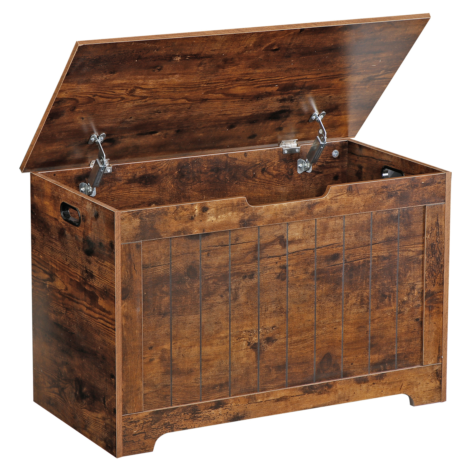 Wooden Toys Box Storage Chest Bench Organizer for Home Safety Hinge Rustic Brown gallery