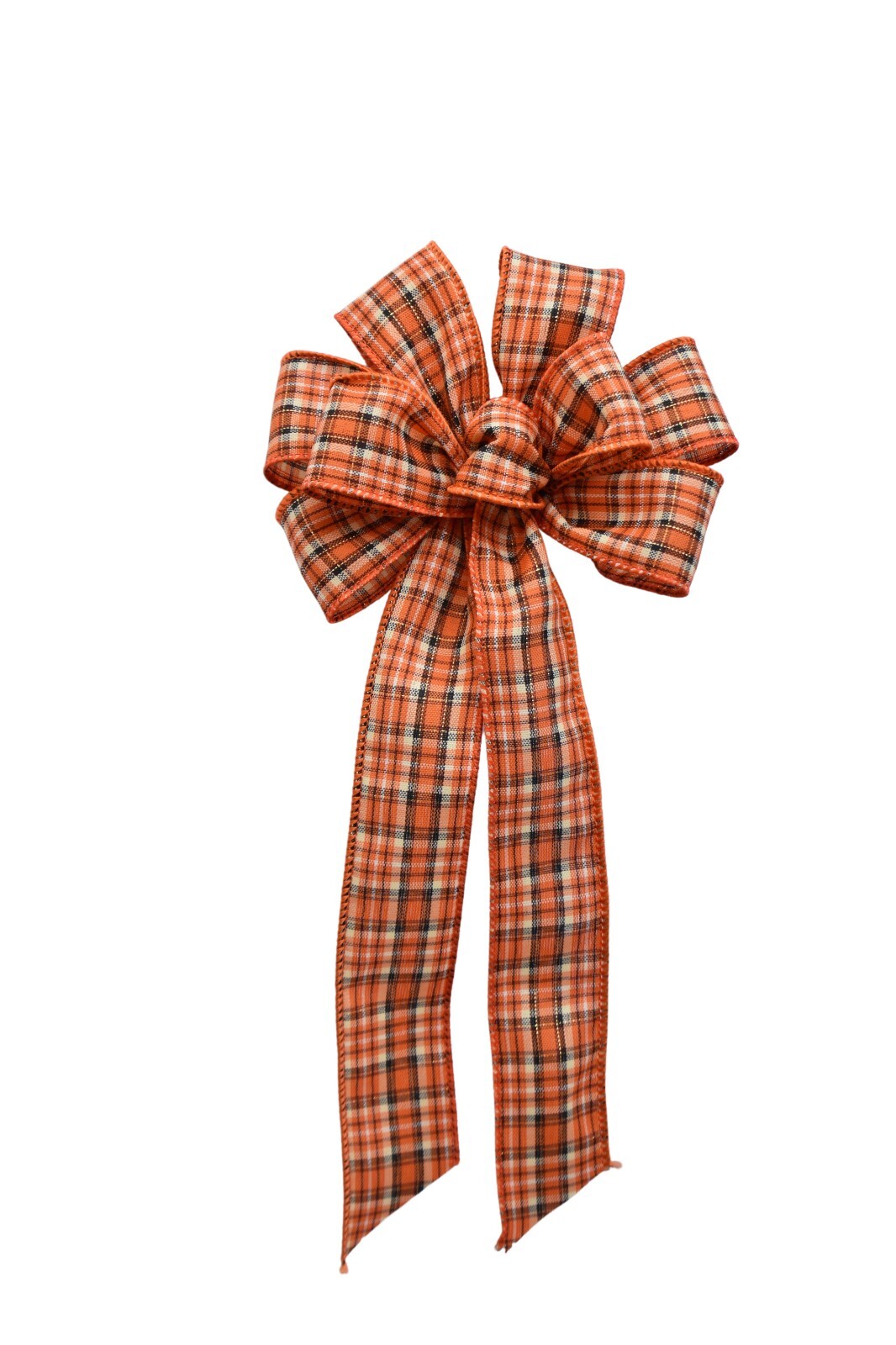 Small 5-6" Hand Made Wired Wreath Bow - Fall Plaid -Orange Rust Autumn gallery