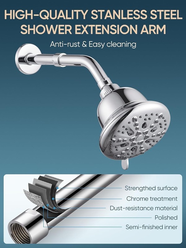 Adjustable Shower Head Extension Arm 6 Inch Stainless Steel Wall Pipe Chrome gallery