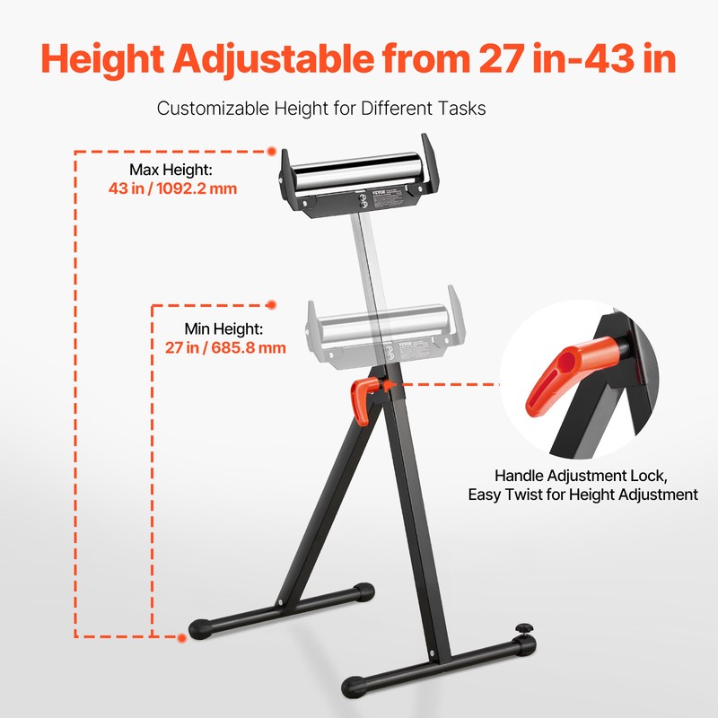 Folding Roller Stand Max Load 250 lb Adjustable Height 27-43 in for Woodworking gallery