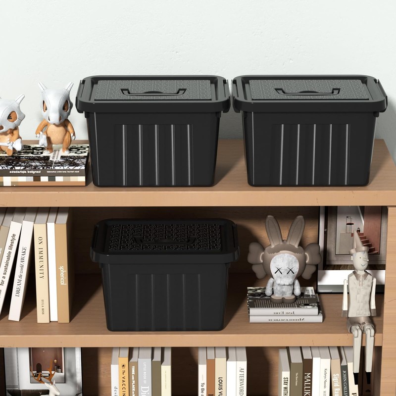 6 Quart Latching Bin with Handle, Black Plastic Storage Box Containers, 6 Packs gallery