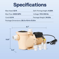 Swimming Pool Pump 1.5/2HP Variable Speed Self-Priming for In/Above Ground Pools