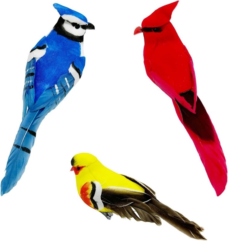 2 or 3 Pcs Clip On Artificial Birds Realistic Red Cardinal Blue Jay Bird gallery