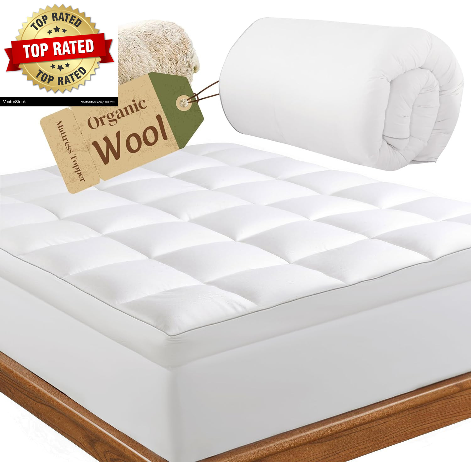 2000GSM Australian Wool Mattress Topper Queen, 100% Merino Wool Fill with High-T gallery