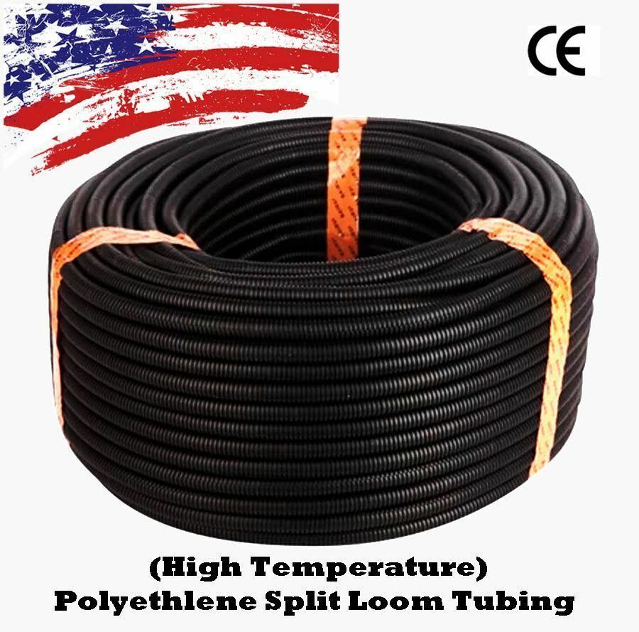 50 Ft. 1/8" Split Wire Loom Conduit Polyethylene Tubing Black Color Sleeve Tube