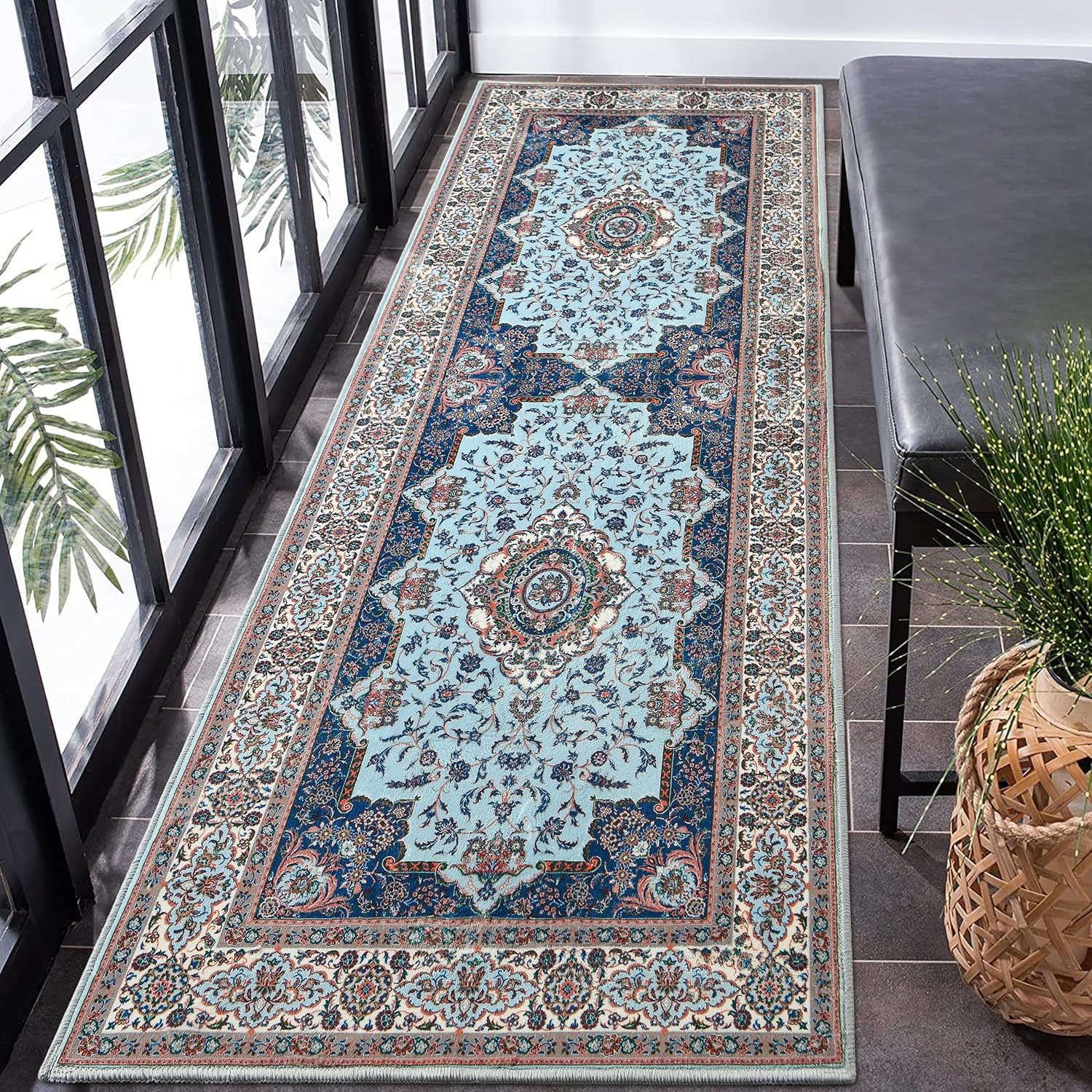 Runner Rug for Bedroom, 2x6Ft Machine Washable Area Rugs, Vintage Non-Slip Low P gallery
