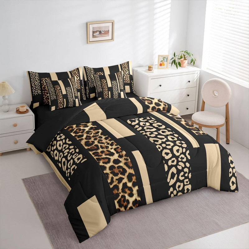 Leopard Print Comforter Set with Sheets 7 Piece Beige Brown Stripes Cheetah Bed gallery
