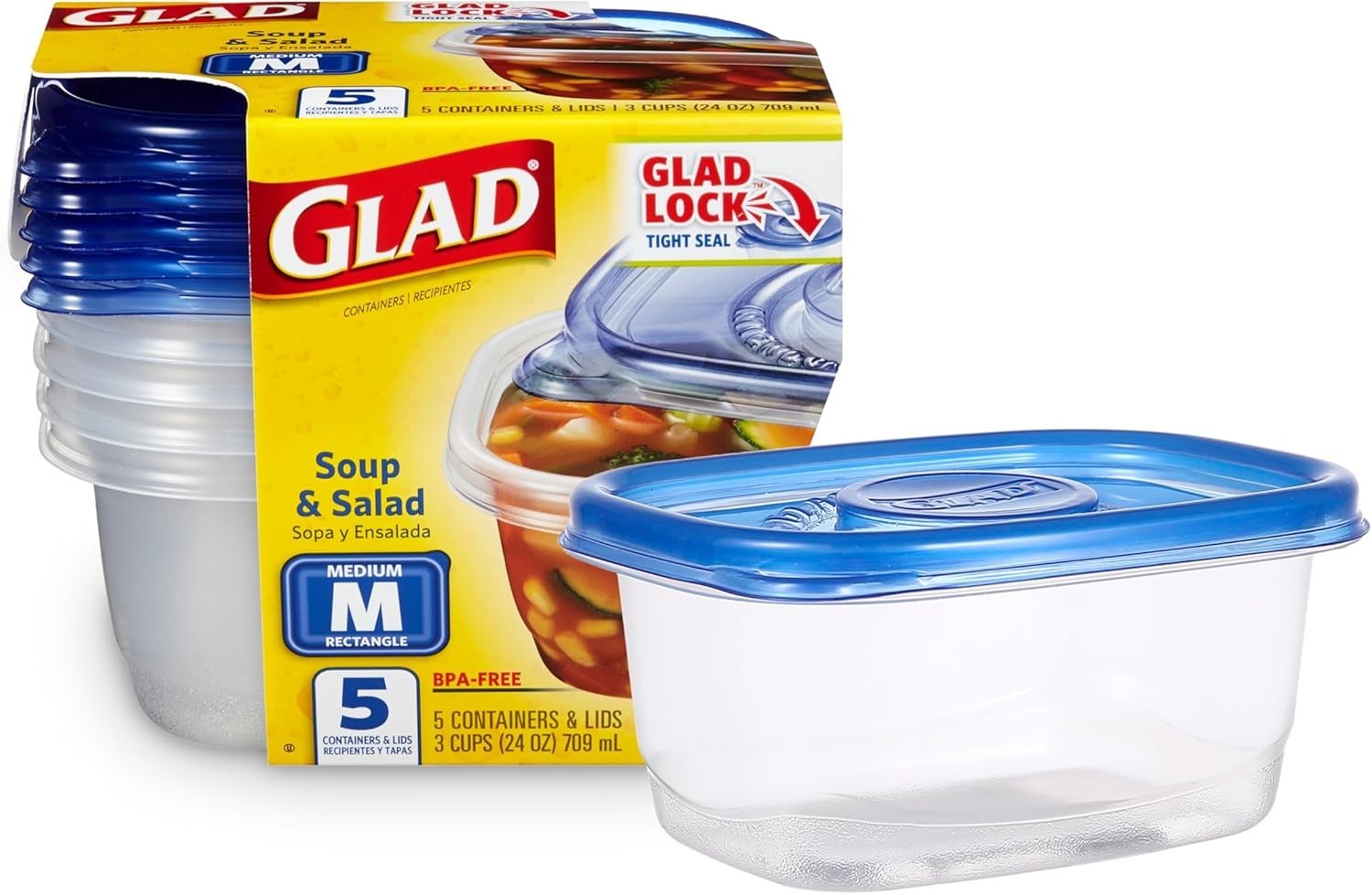 GladWare Soup & Salad Everyday Use Medium Rectangle Storage Hold up to 24oz, 5ct gallery