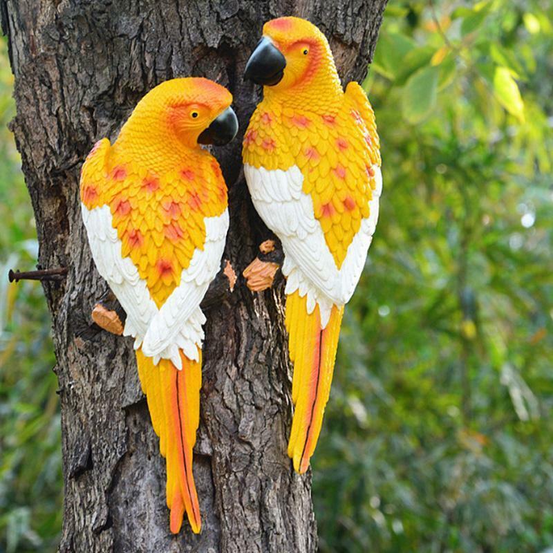 Resin Simulation Parrot Birds Sculpture Cute Wall Hanging Crafts Tree Decor DIY gallery