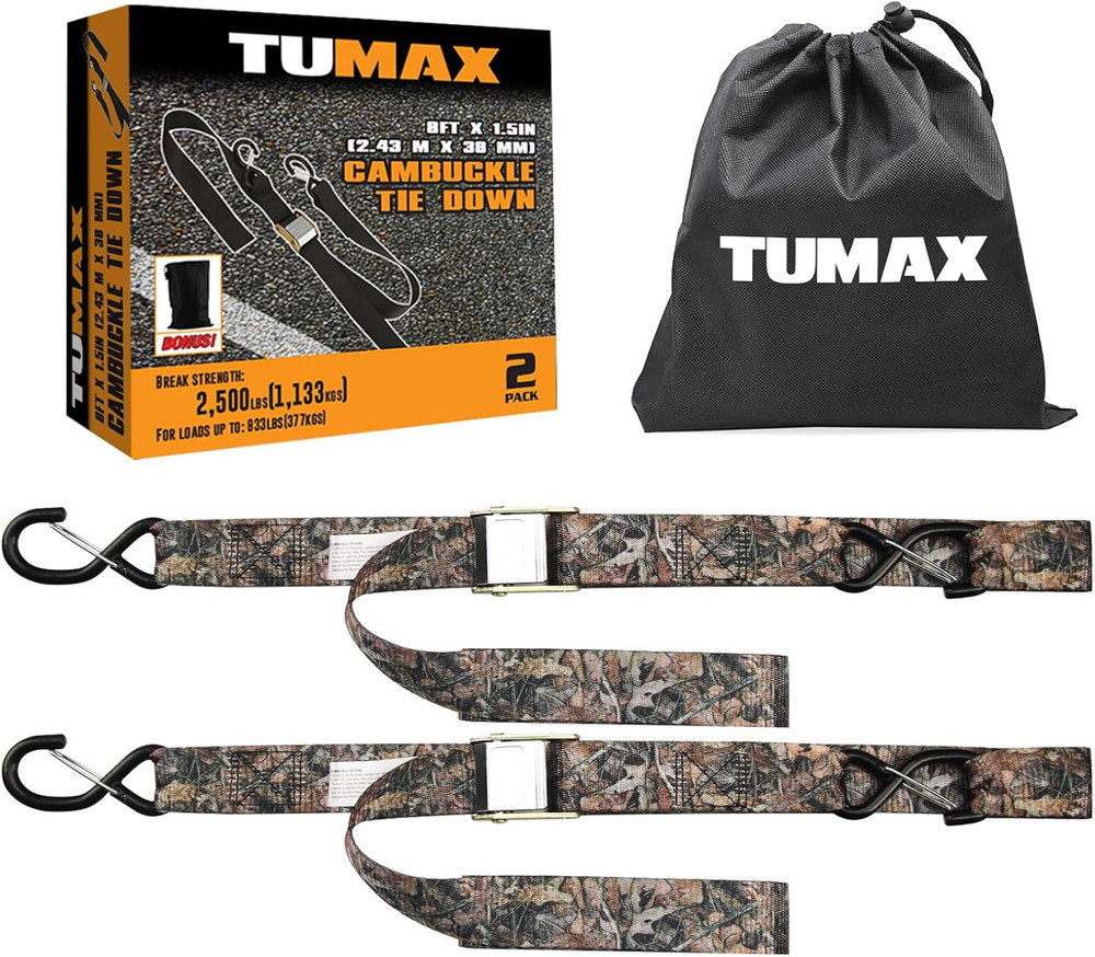 2 Pack Tie down Straps with Cam Buckle - 2500Lbs Break Strength, 1.5 Inch X 8 Fe