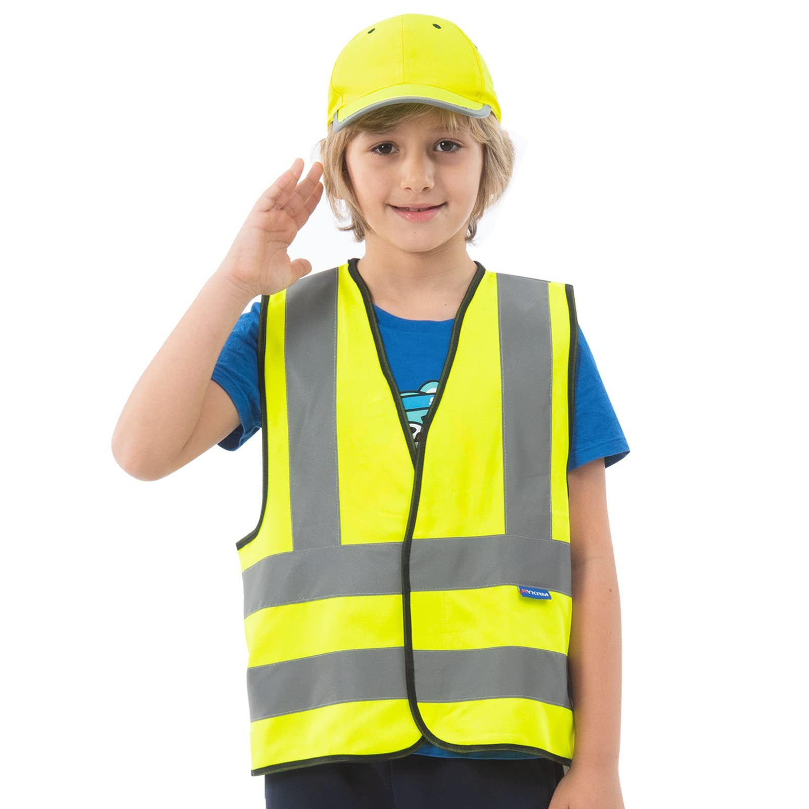 AYKRM Yellow children High visibility viz vest kids reflective 10-14Y, gallery
