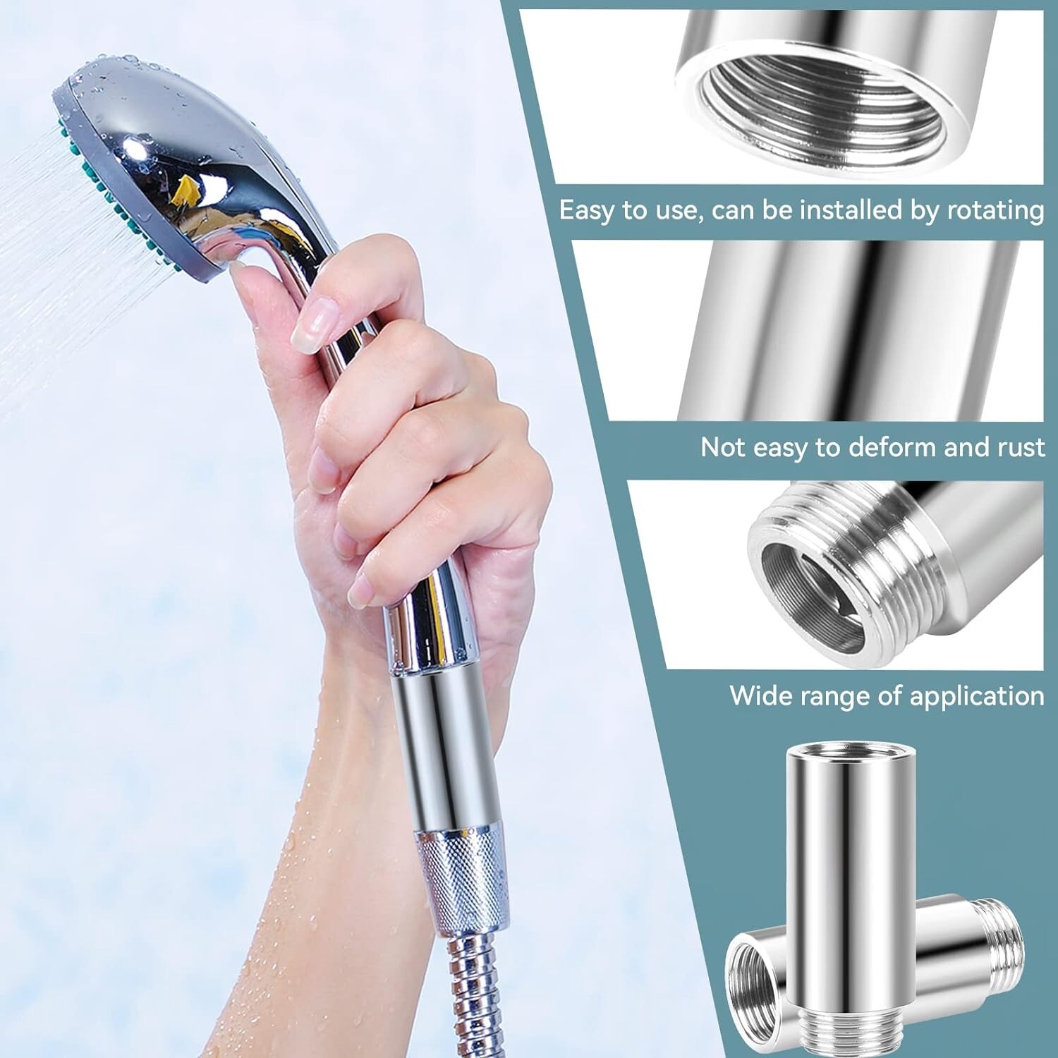 Shower Head Extension Pipe 2 Pcs Stainless Steel Bathroom Shower Extension Arm gallery