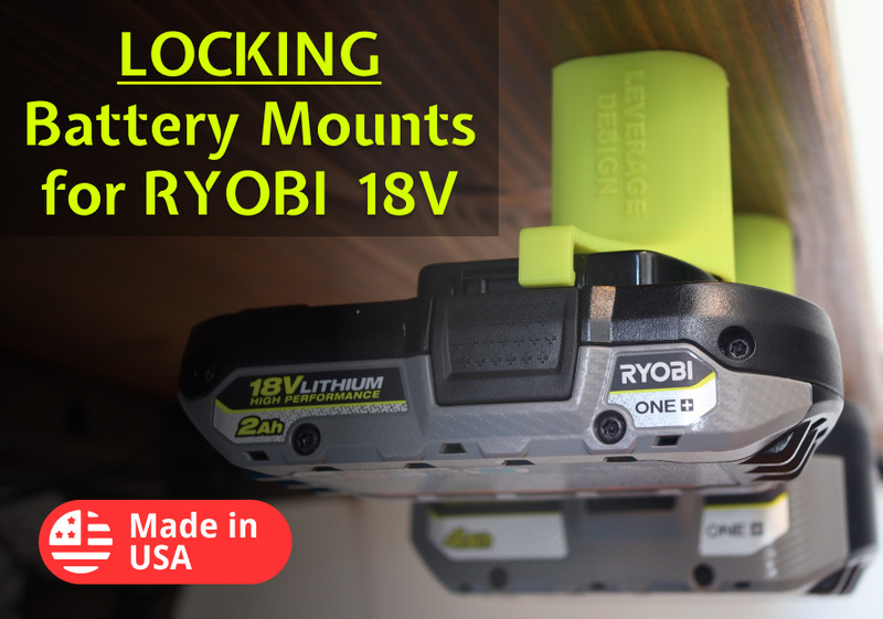 LOCKING! 6 Pack: Ryobi 18V ONE+ Battery Mounts / Hangers / Holders MADE IN USA gallery