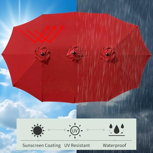 12 Ribs Umbrella Canopy Replacement for 15ft Double-Sided Patio Burgundy gallery