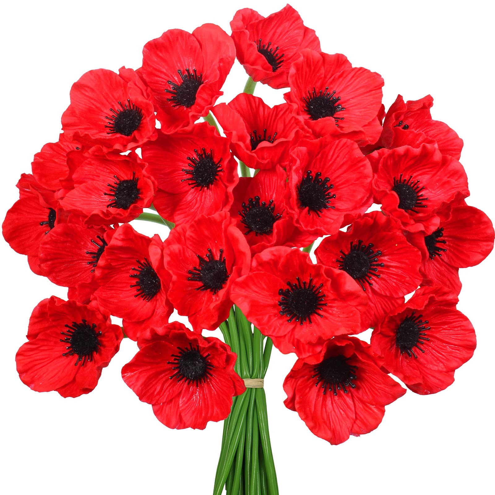 24 Pcs Artificial Red Flower Stems Pu Real Touch Flower Fake Flowers In Red With gallery