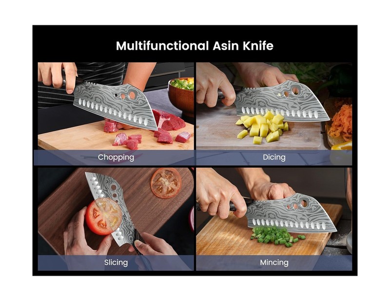 Cleaver Chef Knife with Herb Stripper, 7" Asian Kitchen Knife 3-in-1 Combined... gallery