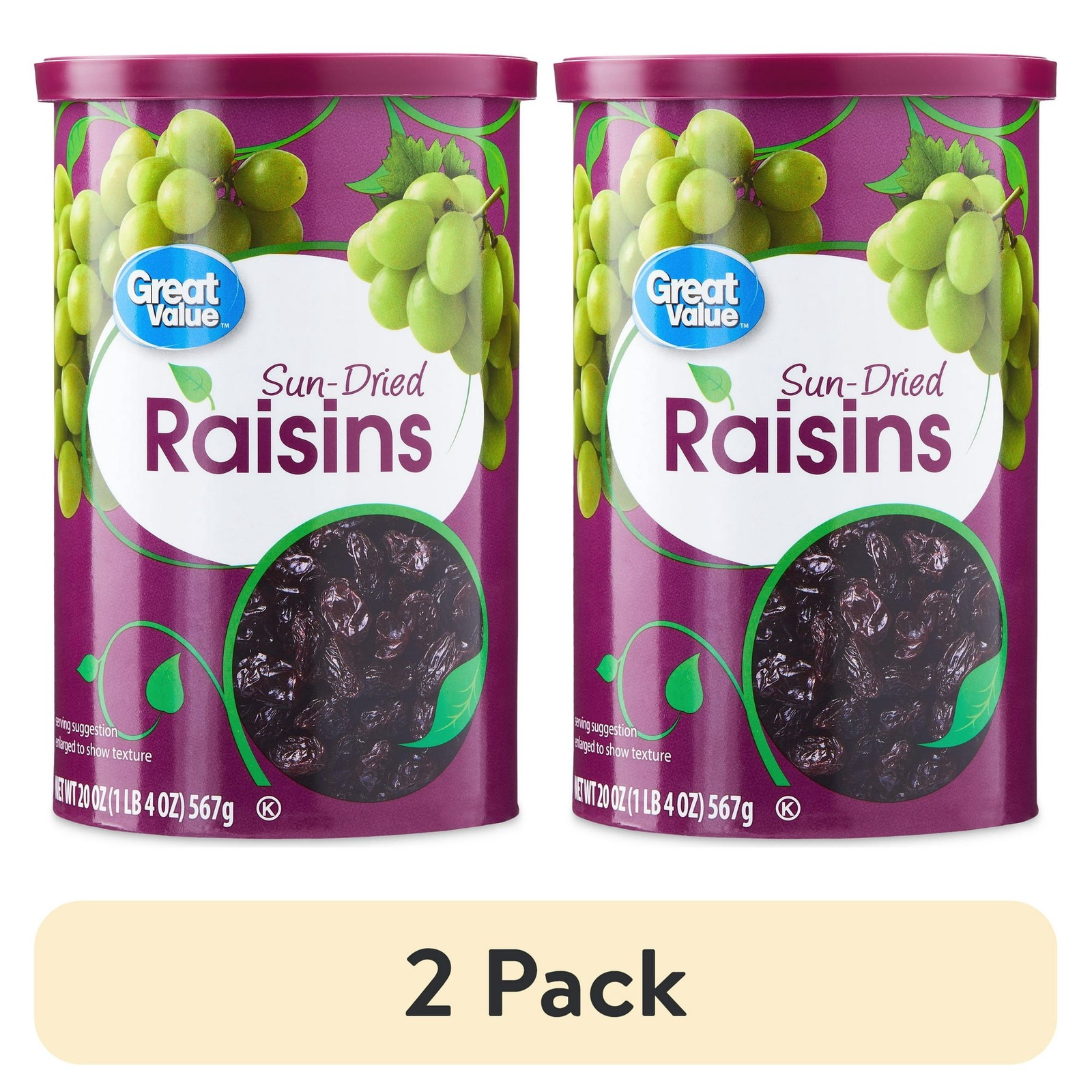 (2 pack) Great Value Sun-Dried Raisins Canister, 20 oz (1lb 4oz) 567g gallery