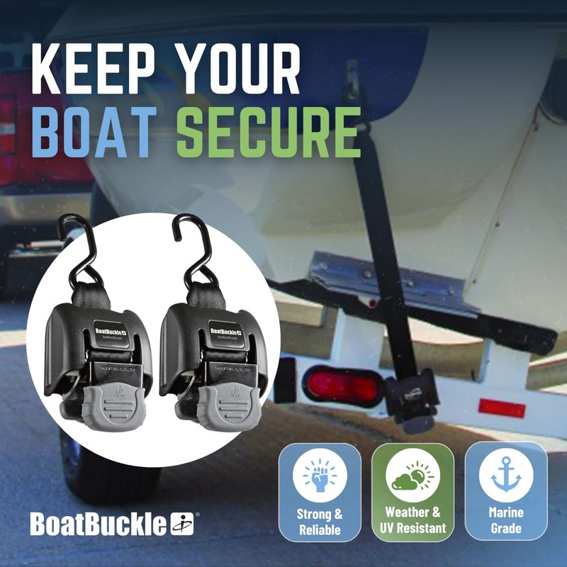 Heavy Duty Retractable Boat Tie Down Straps 2x43" - 2500lbs Break Strength, 2-Pa gallery