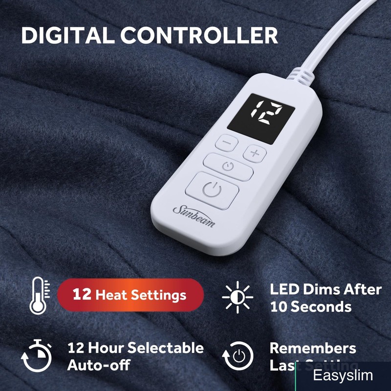 Heated Electric Blanket Full Size Polyester Fleece 12-Heat, Indigo gallery
