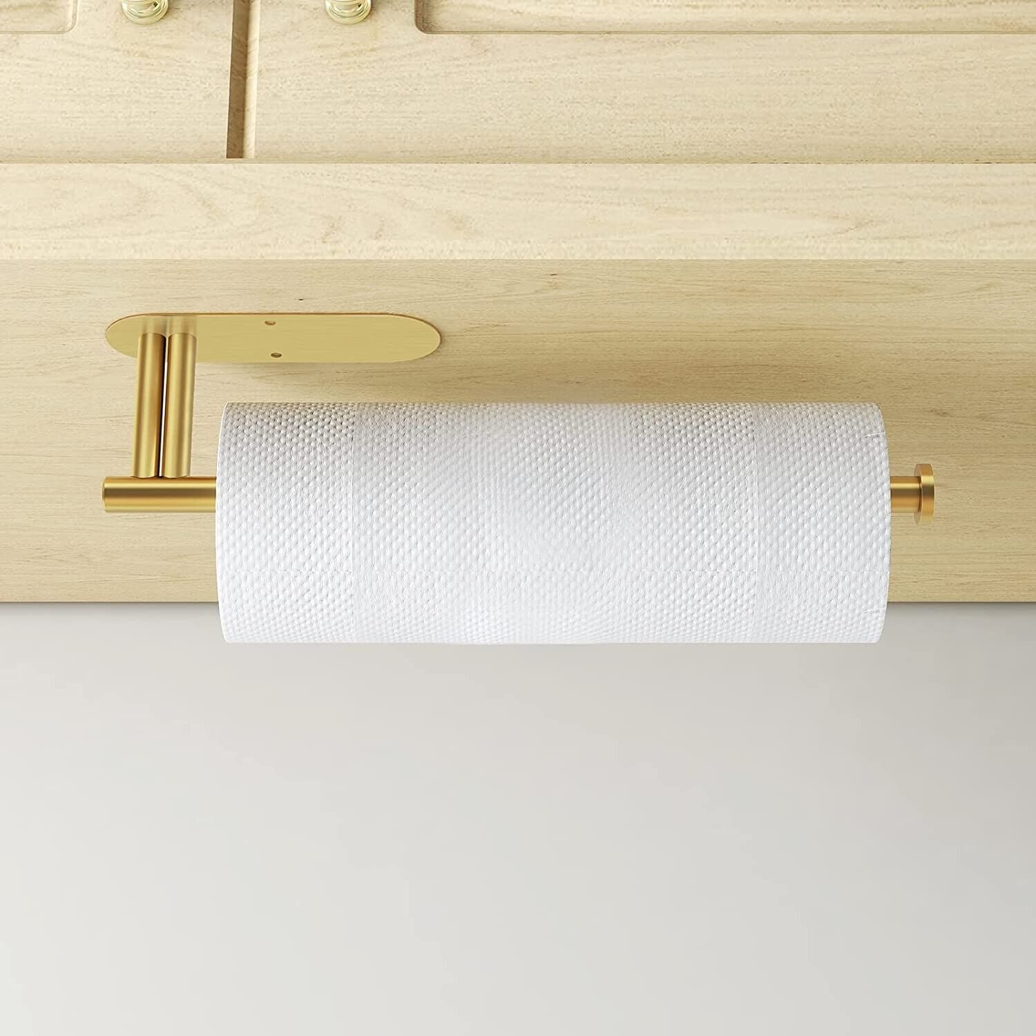 Paper Towel Holder Under Cabinet Wall Mount Double Rod Bearing Gold Tone Metal gallery