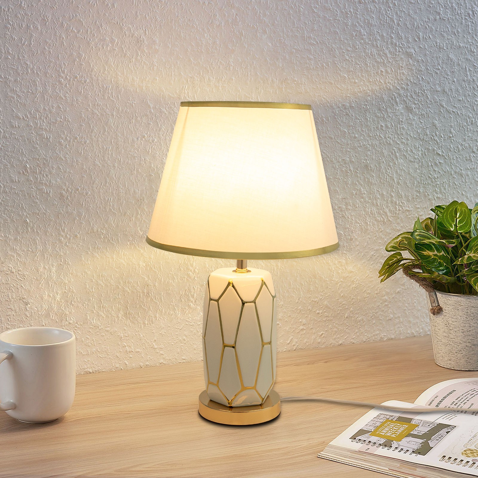 White Ceramic Table Lamp 100-250V Modern Table Lamp Table Desk Reading Light US gallery