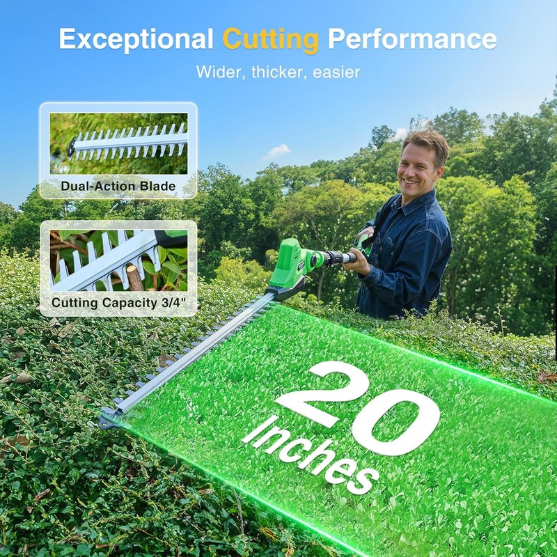 Taskstar Cordless Pole Hedge Trimmer 20" 8FT Pole 2x4000mah Dual-Action Blade gallery