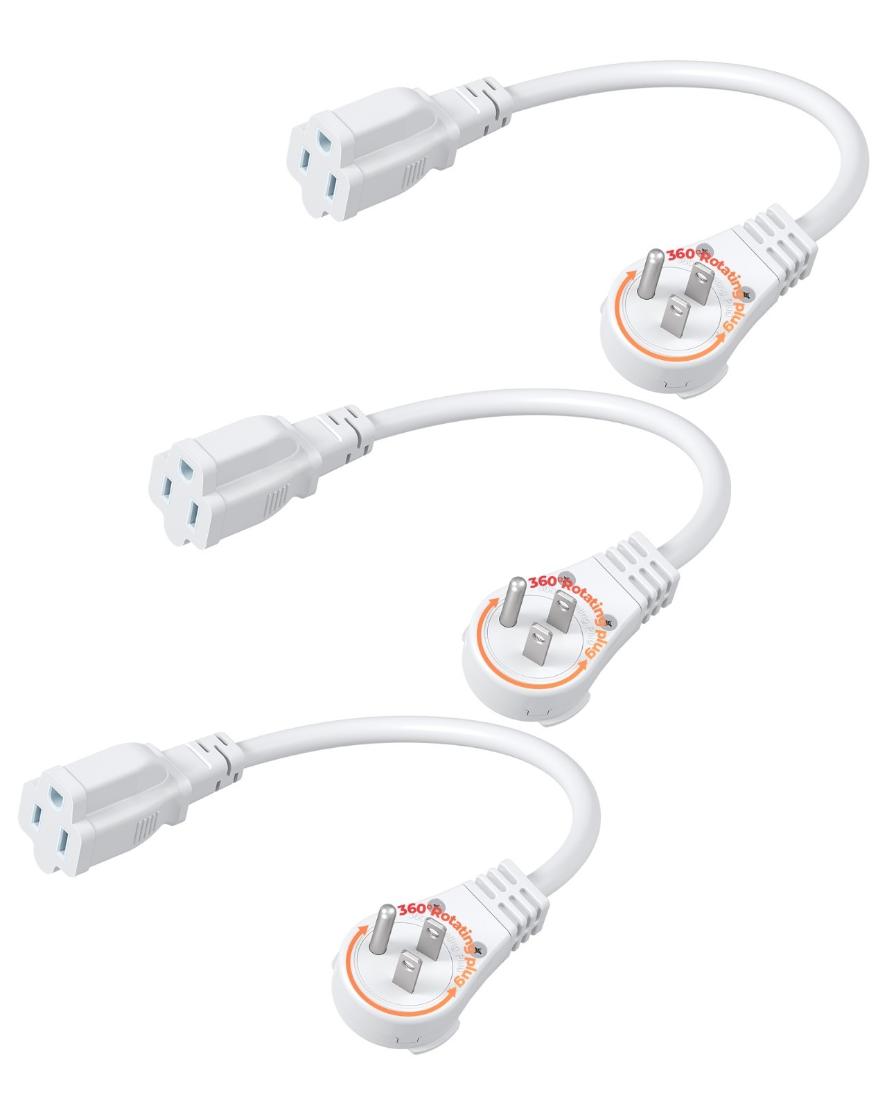 DEWENWILS 360° Rotating Flat Plug Extension Cord 1FT, 125V/13A/1625W, 3 Pack gallery