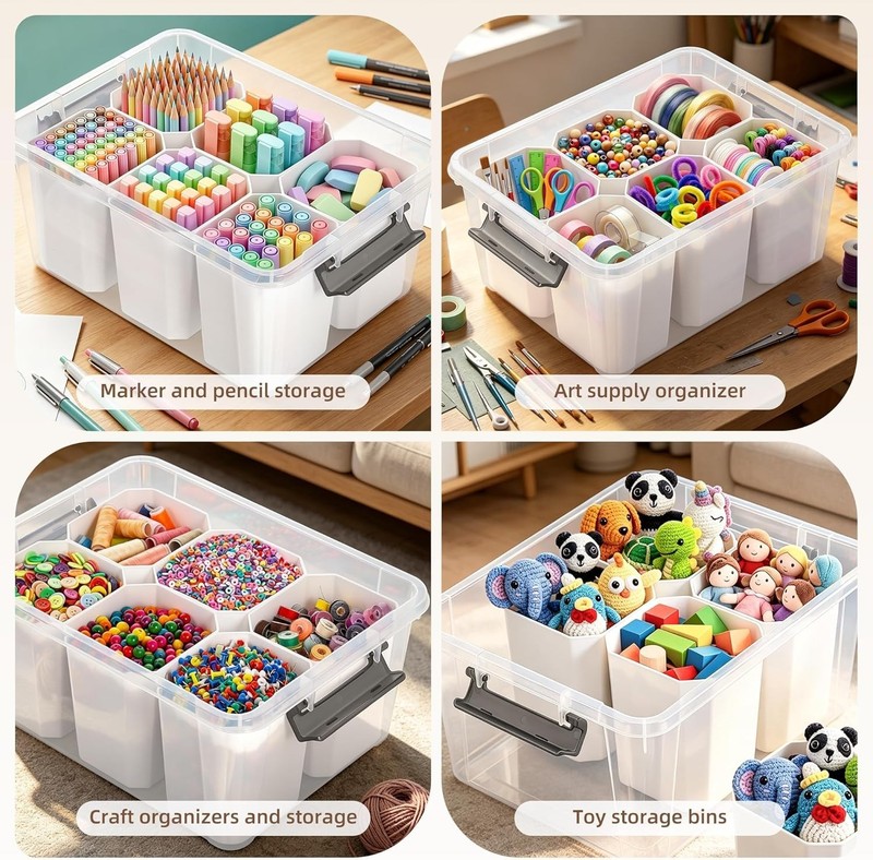Multipurpose 17 QT Clear Storage Bin with Detachable Inserts & Lift-Off Lid gallery