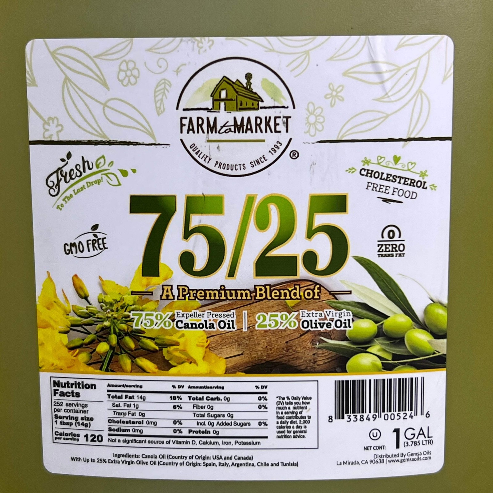 FARM TO MARKET 75/25 Extra Virgin Olive Oil 1 Gal. BB: 03/27 gallery