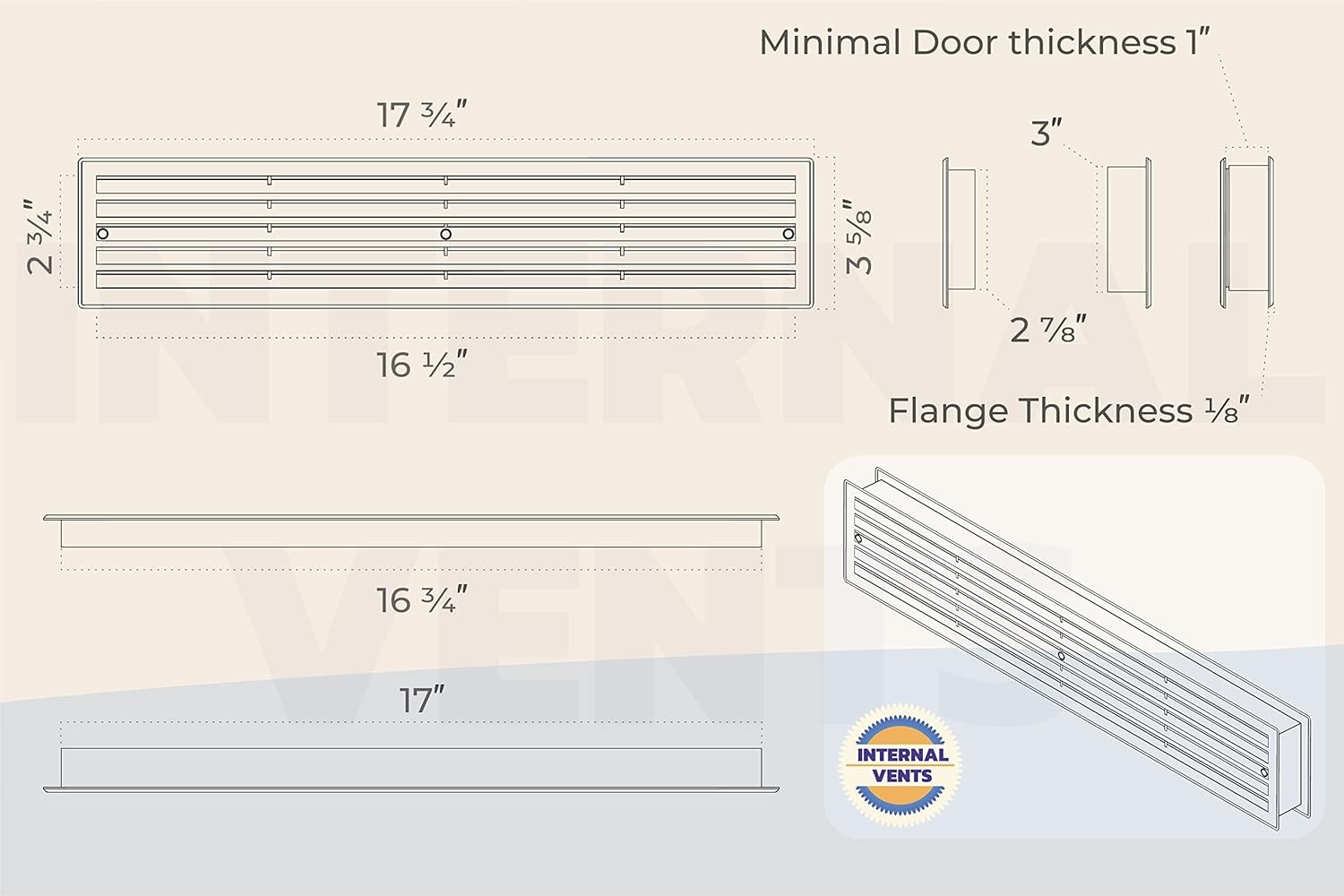 INTERNAL VENTS Door Vent for Interior Doors 16 7/8" x 3" - Two Sided Door Lou... gallery