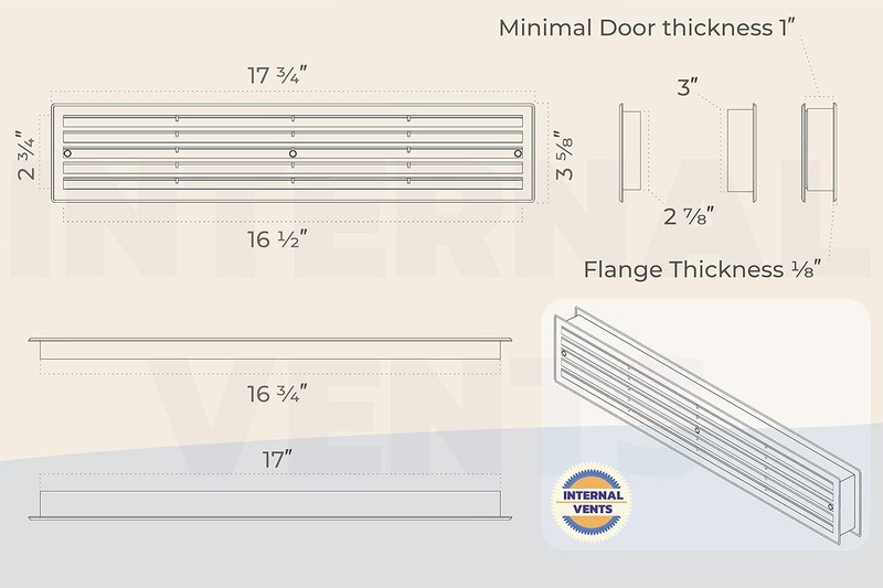 INTERNAL VENTS Door Vent for Interior Doors 16 7/8" x 3" - Two Sided Door Lou... gallery