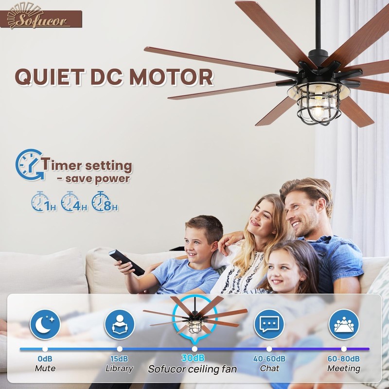 Sofucor 66 Inch Ceiling Fans Lights And Remote 6-Speed 3-Timer Farmhouse gallery