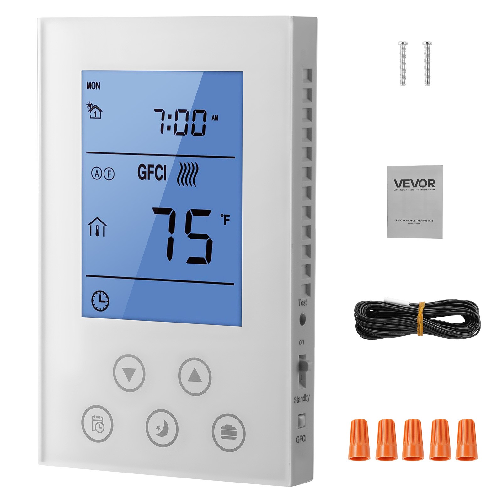 VEVOR 7 Day Programmable Thermostat for Underfloor Heating Heat Pump White gallery