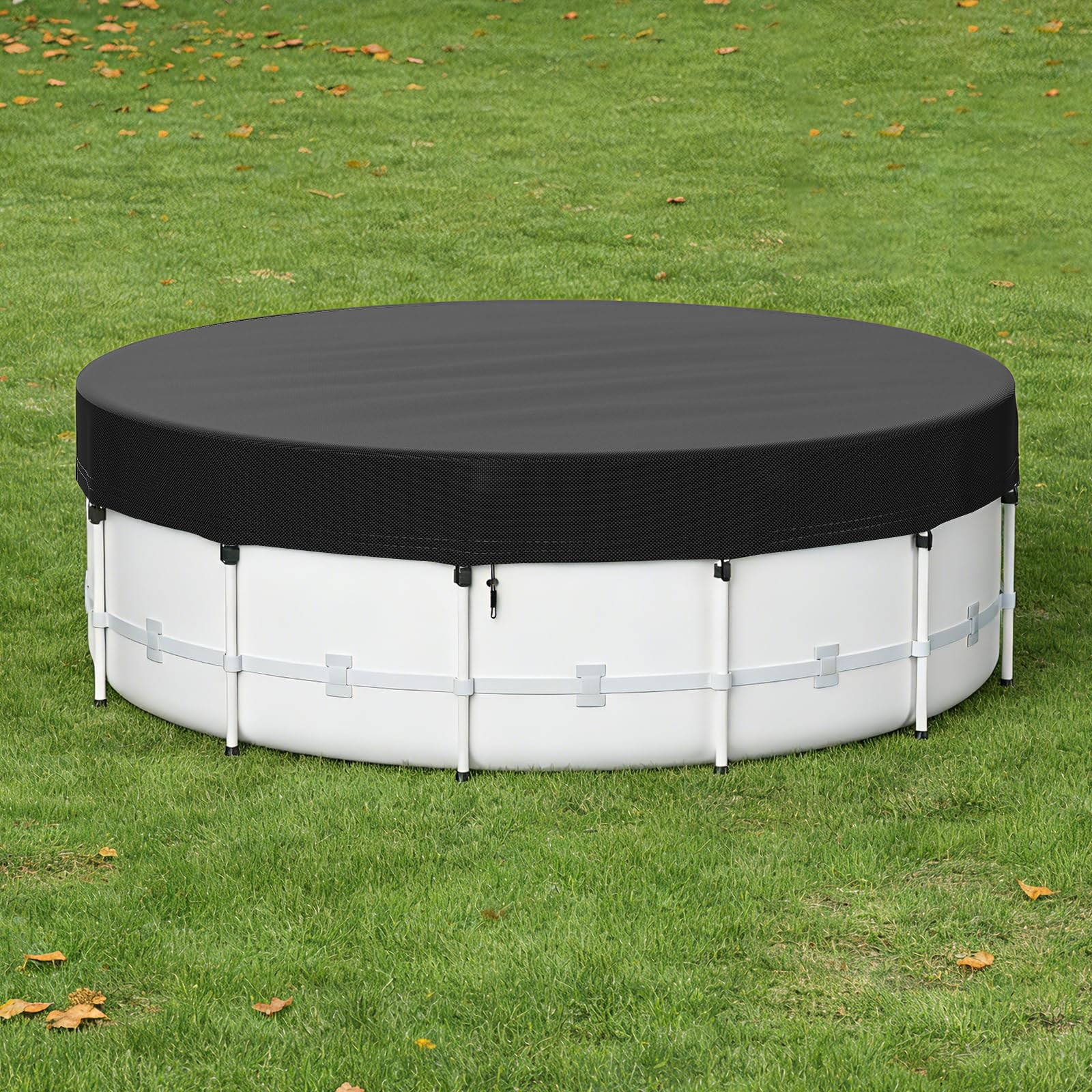 12 Ft Round Pool Cover for Metal Frame Above Ground Pools - Upgraded Windproo... gallery