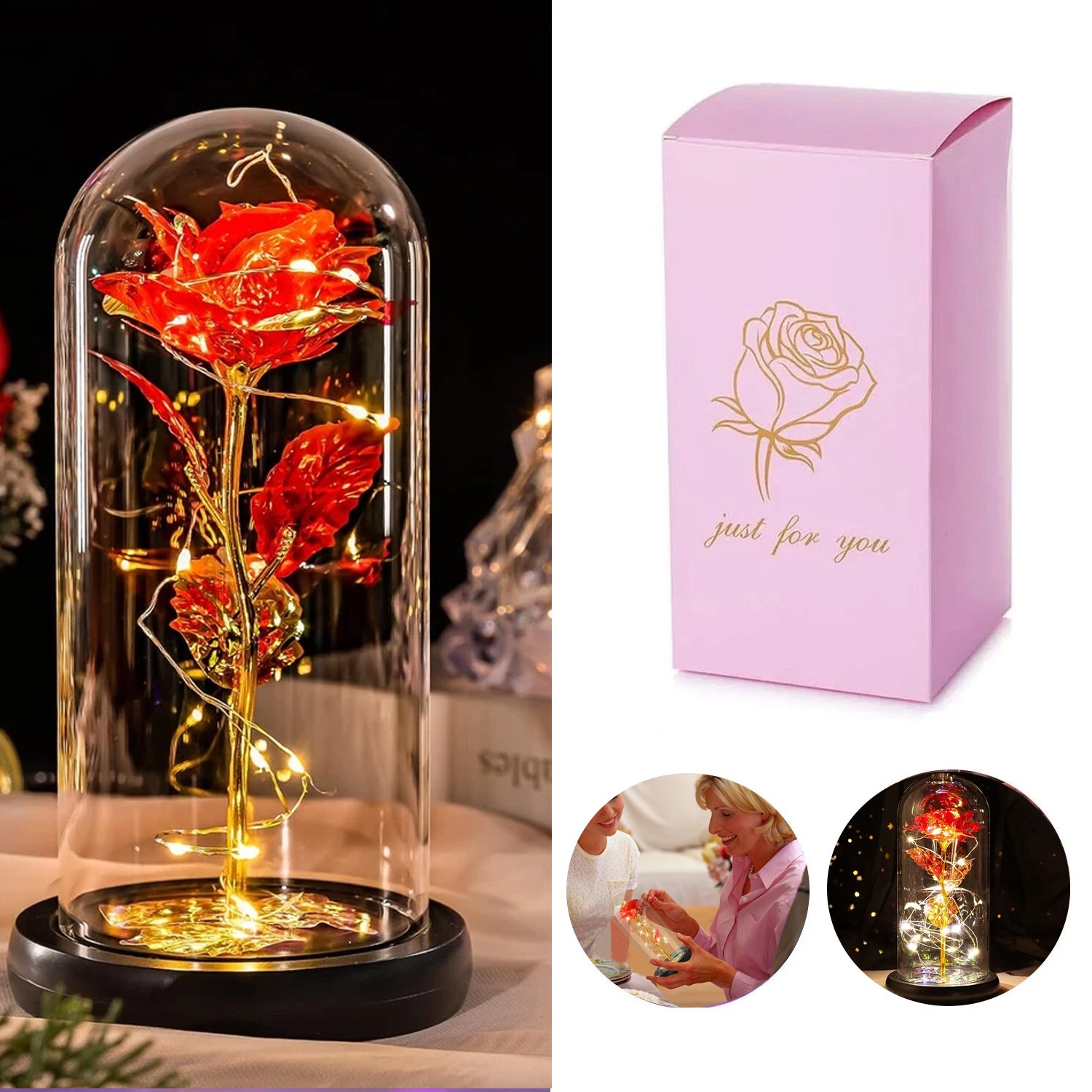 Forever Galaxy Rose In Glass Dome Eternal LED Light Flower Valentine's Day Gift gallery