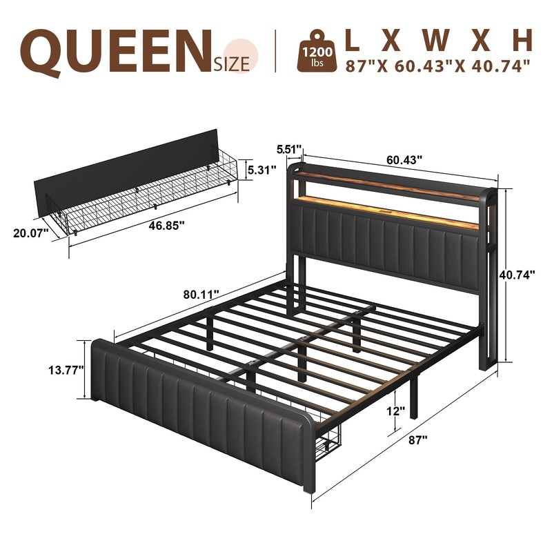 Full/Queen Size Bed Frame with 2-Tier Storage Headboard and Storage Drawers gallery