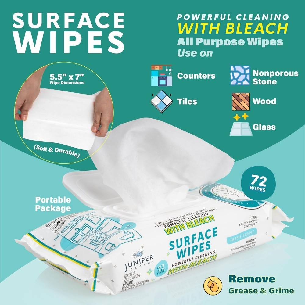 Surface Wipes with Bleach All Purpose Cleaner for Bathroom Kitchen Office 72 gallery