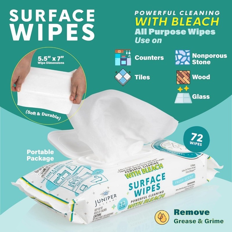 Surface Wipes with Bleach All Purpose Cleaner for Bathroom Kitchen Office 72 gallery