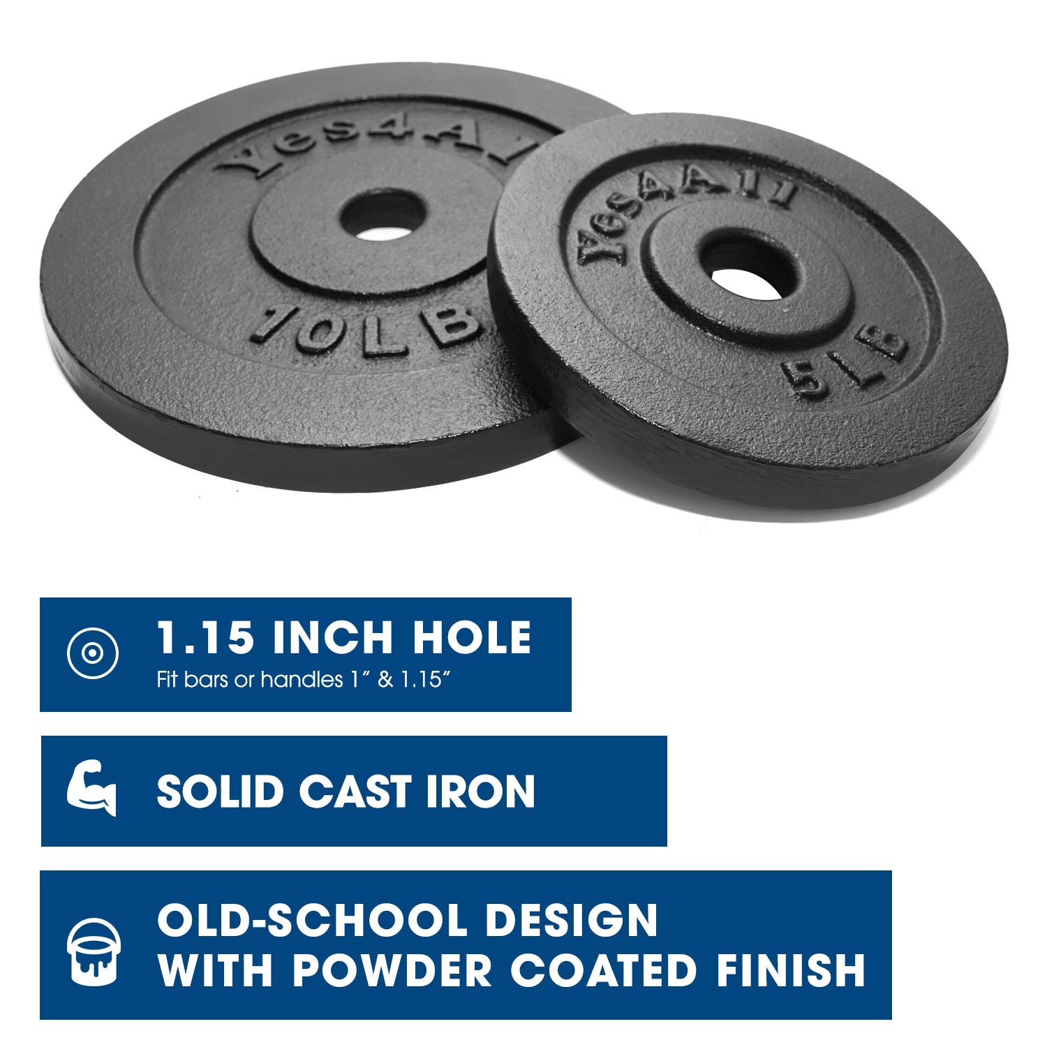 Yes4All Cast Iron Weight Plates 1.15 Inch Standard Weight Plate Set Of 4 8 Fits gallery